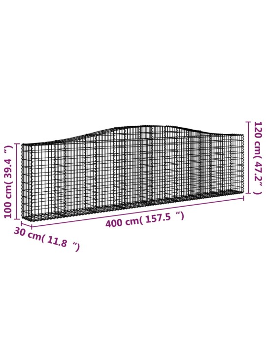 Klenuté gabionové koše 4 ks 400x30x100/120cm pozinkované železo