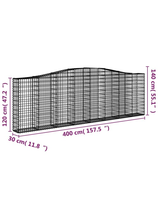 Klenuté gabionové koše 10ks 400x30x120/140cm pozinkované železo