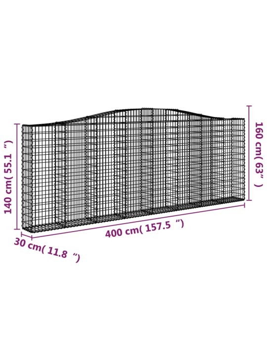 Klenuté gabionové koše 15ks 400x30x140/160cm pozinkované železo