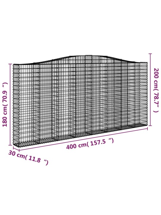 Klenuté gabionové koše 4 ks 400x30x180/200cm pozinkované železo