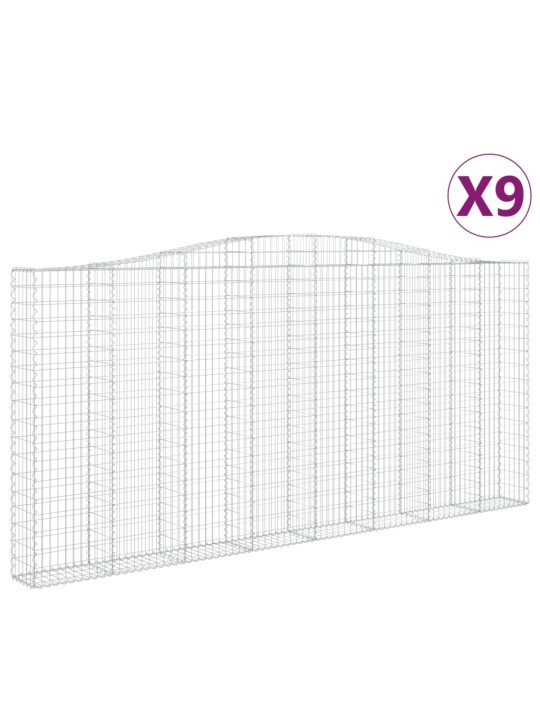 Klenuté gabionové koše 9 ks 400x30x180/200cm pozinkované železo