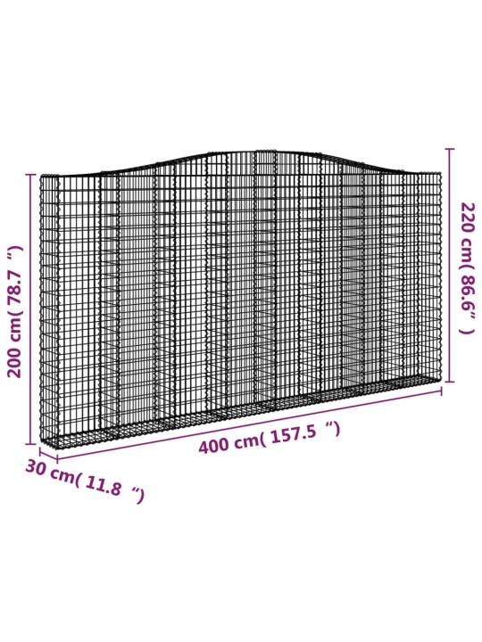 Klenuté gabionové koše 2 ks 400x30x200/220cm pozinkované železo