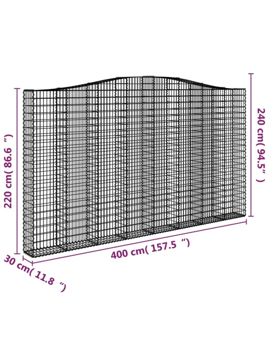 Klenuté gabionové koše 2 ks 400x30x220/240cm pozinkované železo