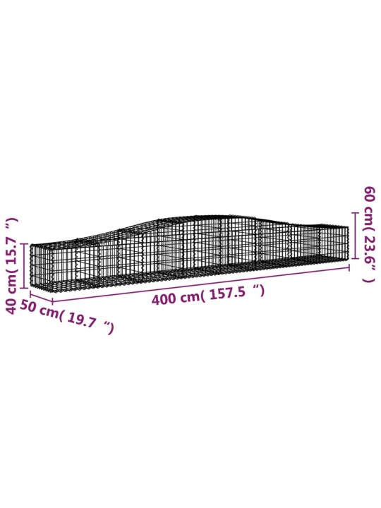 Klenuté gabionové koše 15 ks 400x50x40/60 cm pozinkované železo