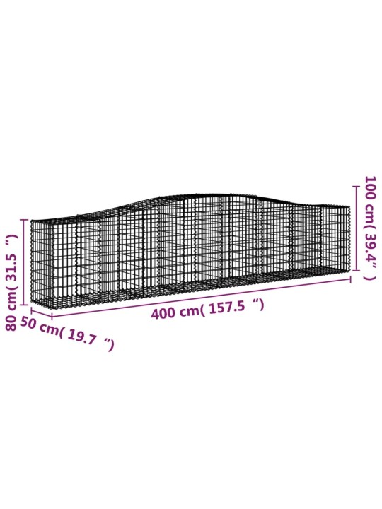 Klenuté gabionové koše 10ks 400x50x80/100 cm pozinkované železo