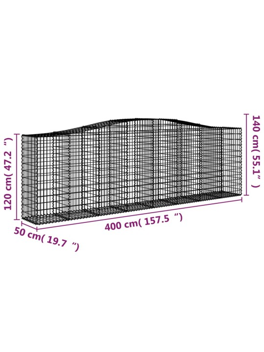 Klenuté gabionové koše 4 ks 400x50x120/140cm pozinkované železo
