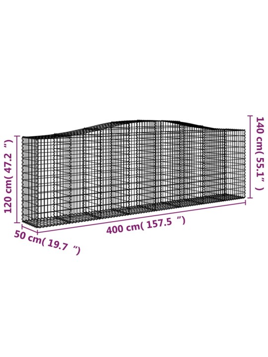 Klenuté gabionové koše 15ks 400x50x120/140cm pozinkované železo