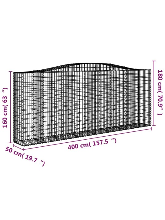 Klenuté gabionové koše 2 ks 400x50x160/180cm pozinkované železo