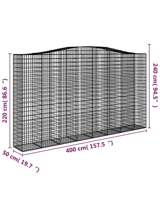 Klenuté gabionové koše 2 ks 400x50x220/240cm pozinkované železo