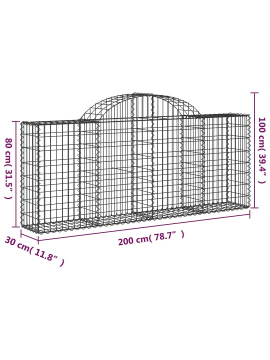 Klenuté gabionové koše 2 ks 200x30x80/100 cm pozinkované železo
