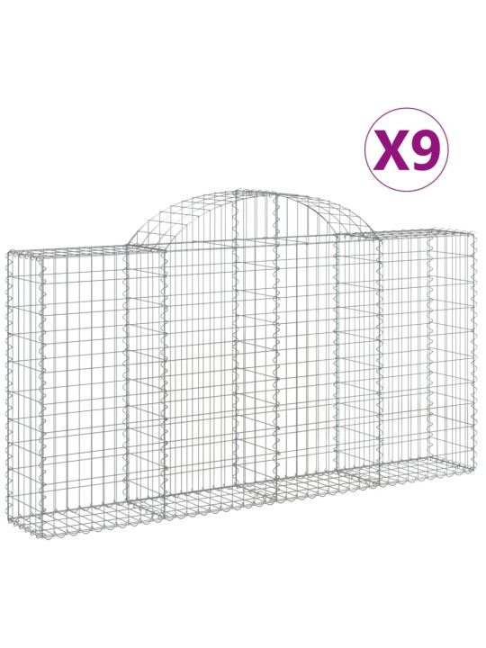Klenuté gabionové koše 9 ks 200x30x100/120cm pozinkované železo