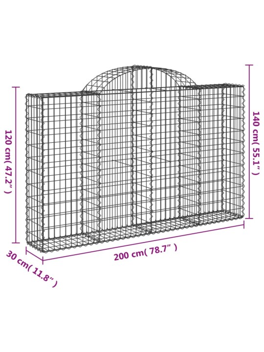 Klenuté gabionové koše 2 ks 200x30x120/140cm pozinkované železo