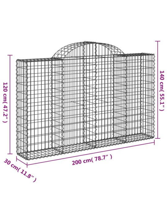 Klenuté gabionové koše 12ks 200x30x120/140cm pozinkované železo