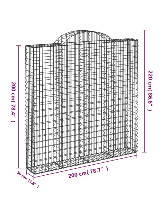 Klenuté gabionové koše 2 ks 200x30x200/220cm pozinkované železo