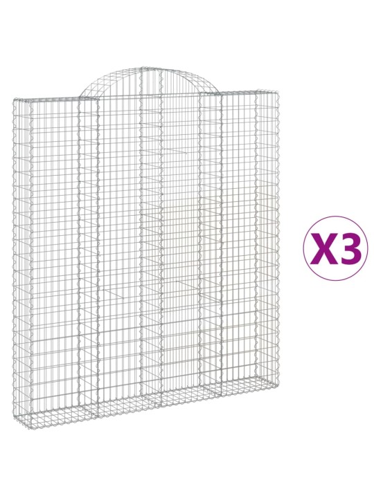 Klenuté gabionové koše 3 ks 200x30x220/240cm pozinkované železo