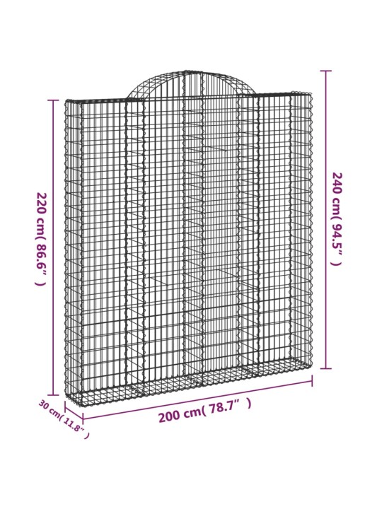 Klenuté gabionové koše 12ks 200x30x220/240cm pozinkované železo