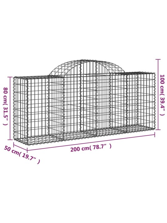 Klenuté gabionové koše 2 ks 200x50x80/100 cm pozinkované železo
