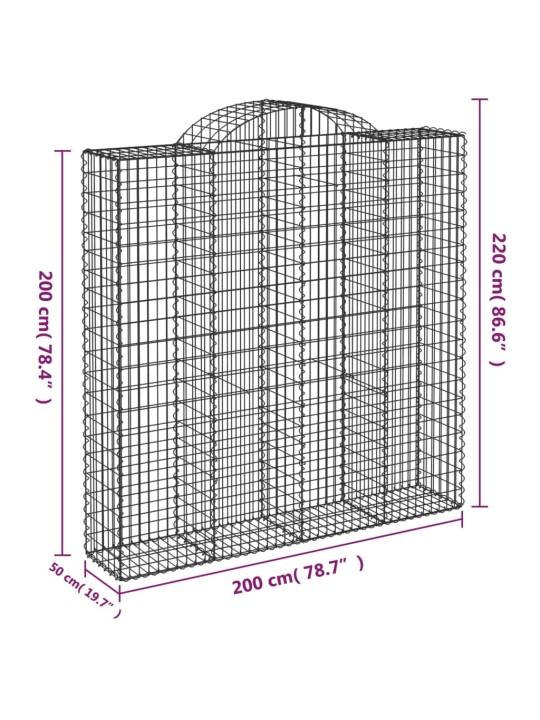 Klenuté gabionové koše 2 ks 200x50x200/220cm pozinkované železo