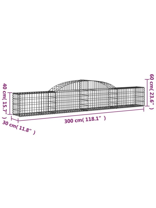 Klenuté gabionové koše 15 ks 300x30x40/60 cm pozinkované železo