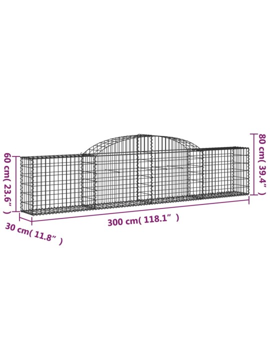 Klenuté gabionové koše 12 ks 300x30x60/80 cm pozinkované železo