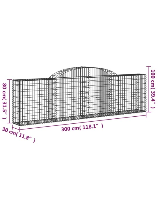 Klenuté gabionové koše 2 ks 300x30x80/100 cm pozinkované železo