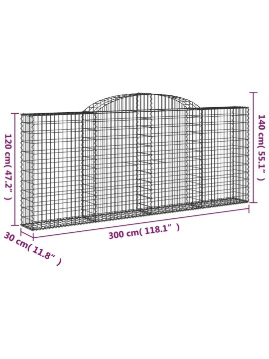 Klenuté gabionové koše 15ks 300x30x120/140cm pozinkované železo