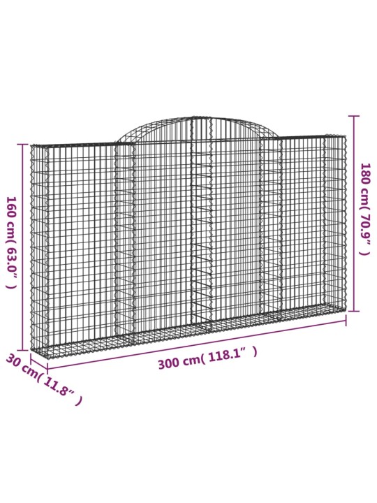 Klenuté gabionové koše 2 ks 300x30x160/180cm pozinkované železo