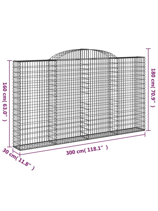 Klenuté gabionové koše 6 ks 300x30x160/180cm pozinkované železo