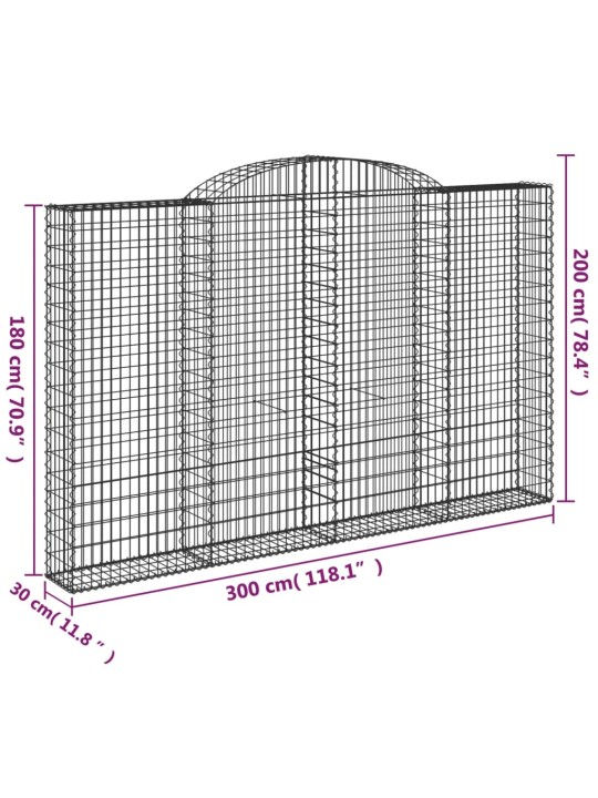 Klenuté gabionové koše 5 ks 300x30x180/200cm pozinkované železo