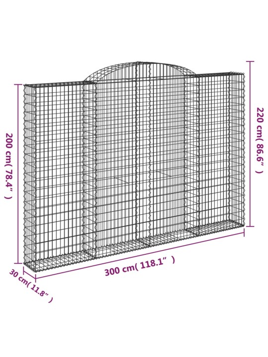 Klenuté gabionové koše 3 ks 300x30x200/220cm pozinkované železo