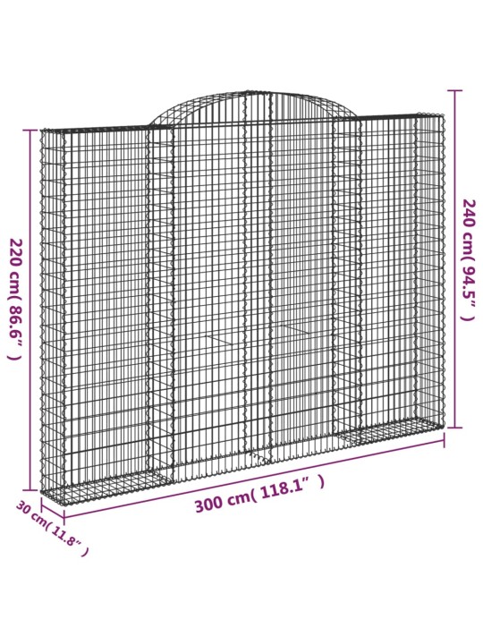 Klenuté gabionové koše 2 ks 300x30x220/240cm pozinkované železo