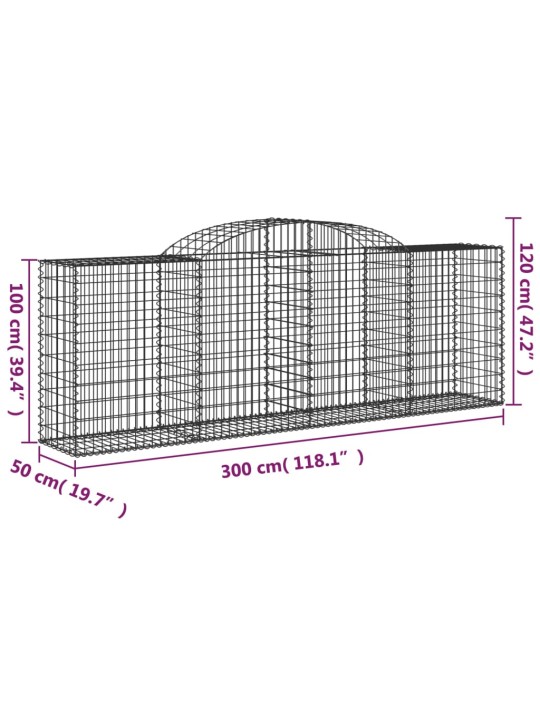Klenuté gabionové koše 17ks 300x50x100/120cm pozinkované železo