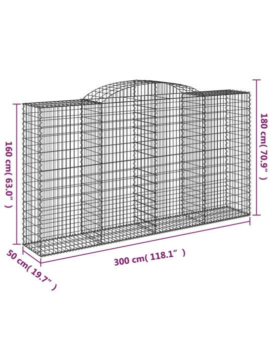 Klenuté gabionové koše 13ks 300x50x160/180cm pozinkované železo