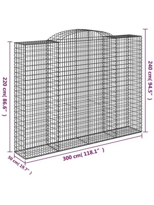 Klenuté gabionové koše 7 ks 300x50x220/240cm pozinkované železo