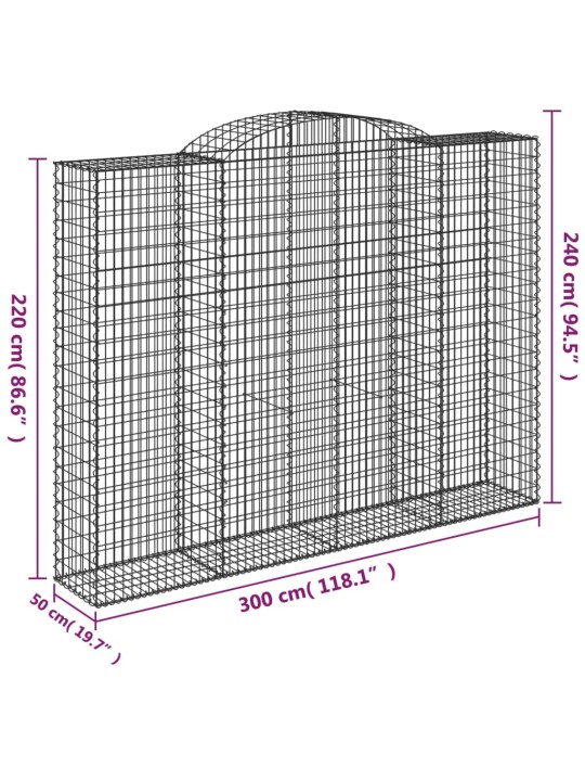 Klenuté gabionové koše 13ks 300x50x220/240cm pozinkované železo