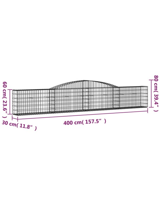 Klenuté gabionové koše 15 ks 400x30x60/80 cm pozinkované železo