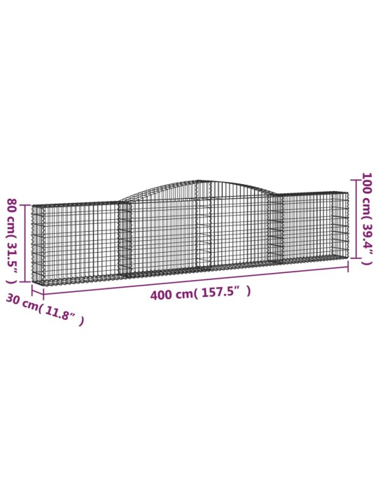 Klenuté gabionové koše 4 ks 400x30x80/100 cm pozinkované železo