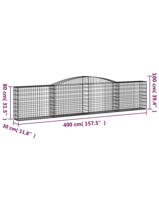 Klenuté gabionové koše 15ks 400x30x80/100 cm pozinkované železo