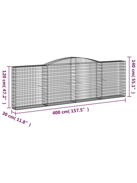Klenuté gabionové koše 15ks 400x30x120/140cm pozinkované železo