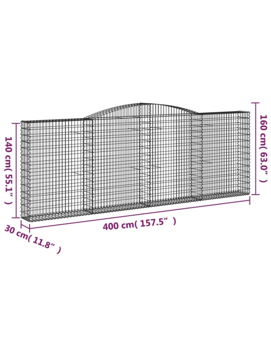 Klenuté gabionové koše 2 ks 400x30x140/160cm pozinkované železo