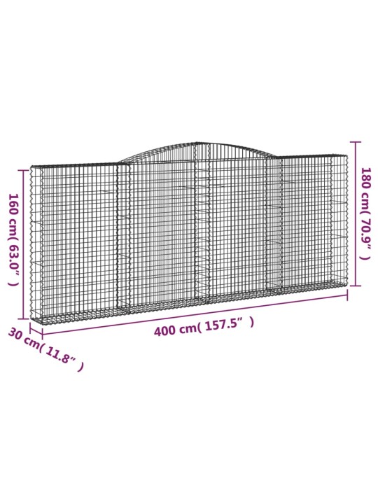 Klenuté gabionové koše 2 ks 400x30x160/180cm pozinkované železo