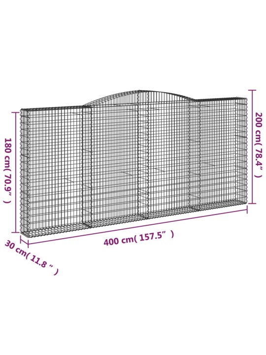 Klenuté gabionové koše 15ks 400x30x180/200cm pozinkované železo
