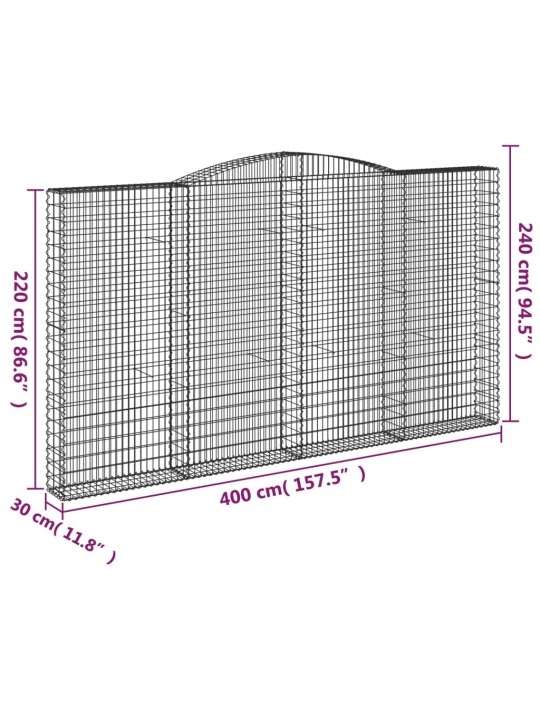 Klenuté gabionové koše 10ks 400x30x220/240cm pozinkované železo