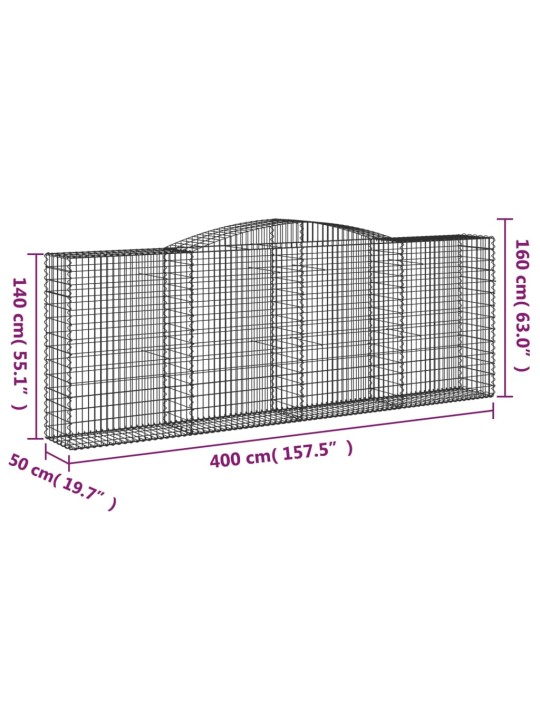 Klenuté gabionové koše 25ks 400x50x140/160cm pozinkované železo