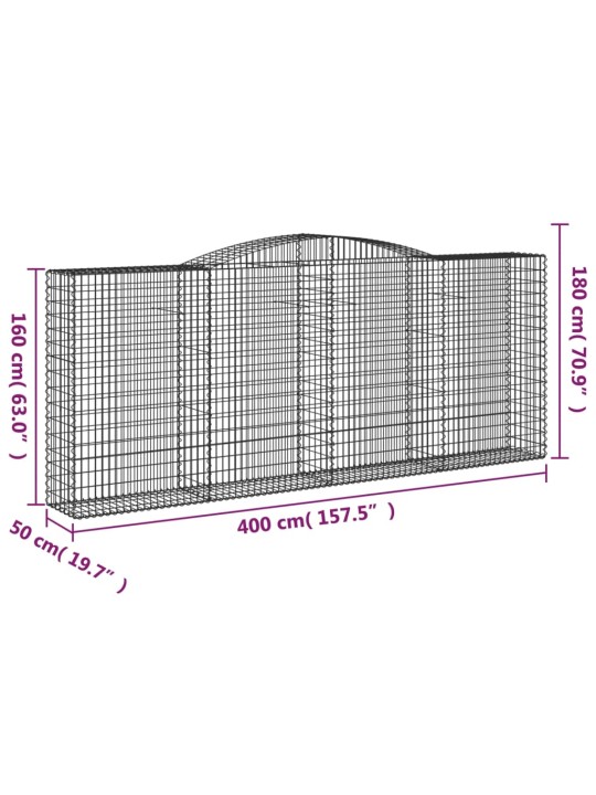 Klenuté gabionové koše 2 ks 400x50x160/180cm pozinkované železo