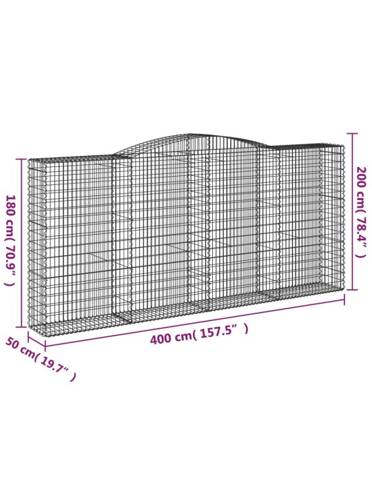 Klenuté gabionové koše 4 ks 400x50x180/200cm pozinkované železo