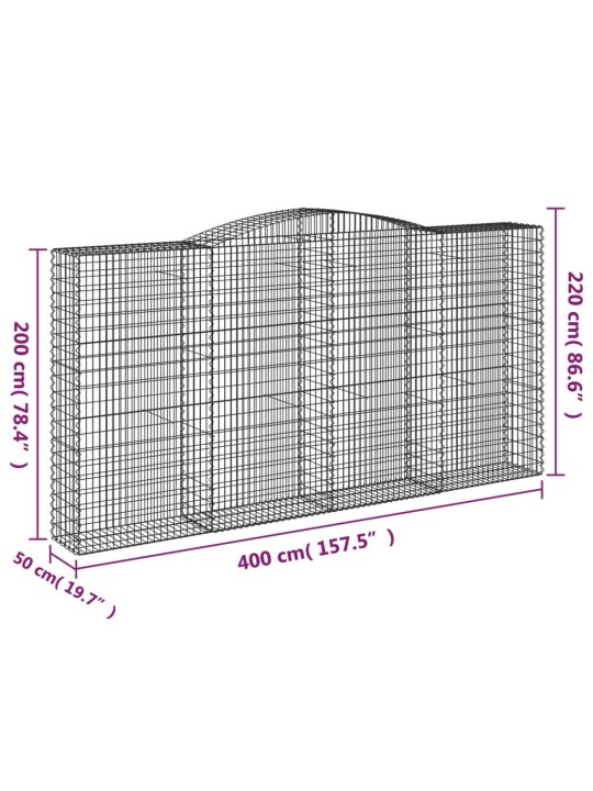 Klenuté gabionové koše 4 ks 400x50x200/220cm pozinkované železo