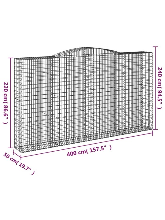 Klenuté gabionové koše 10ks 400x50x220/240cm pozinkované železo