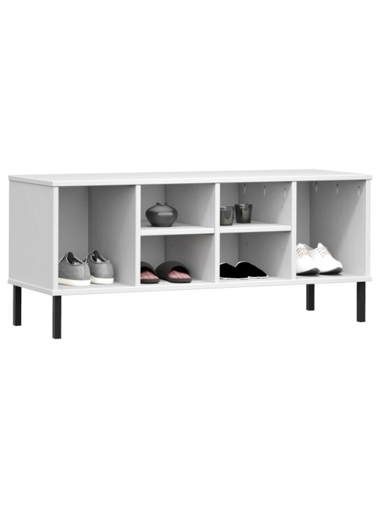 Botník s kovovými nohami bílý 106x35x45 cm masivní dřevo OSLO