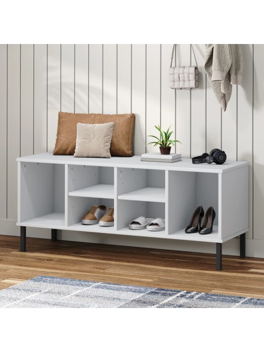 Botník s kovovými nohami bílý 106x35x45 cm masivní dřevo OSLO